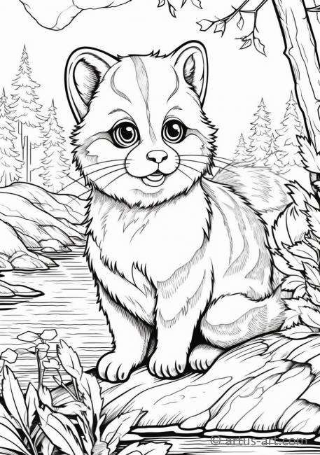 Sevimli Balıkçı Kedi Boyama Sayfası Çocuklar İçin